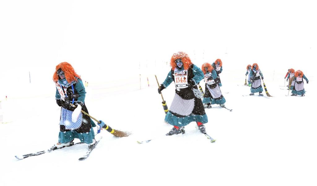 Photos of Drunk Witches Racing Each Other Down A Snowy Alpine Slope