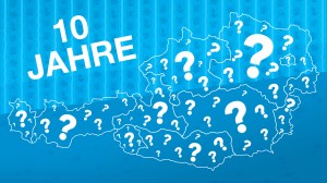 der text '10 jahre' über einer illustration von österreich