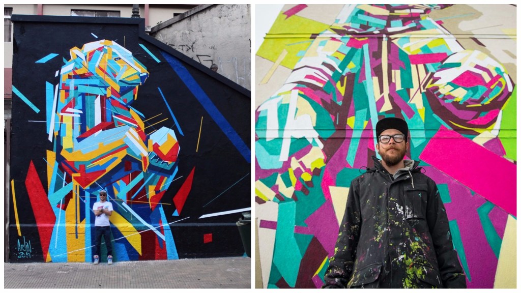 Rainbow Animals Roar Across Geometric Street Art Murals