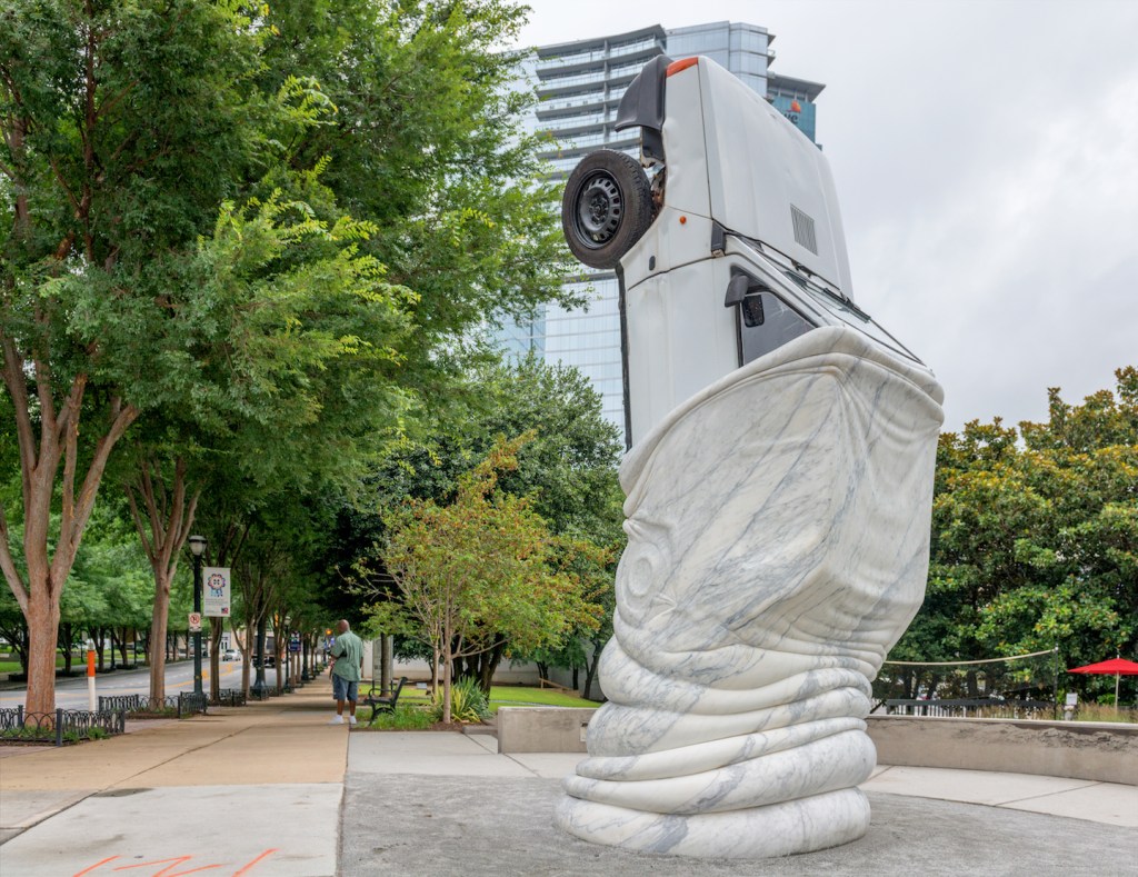 Marble Sculpture Swallows Car in New Atlanta Public Artwork
