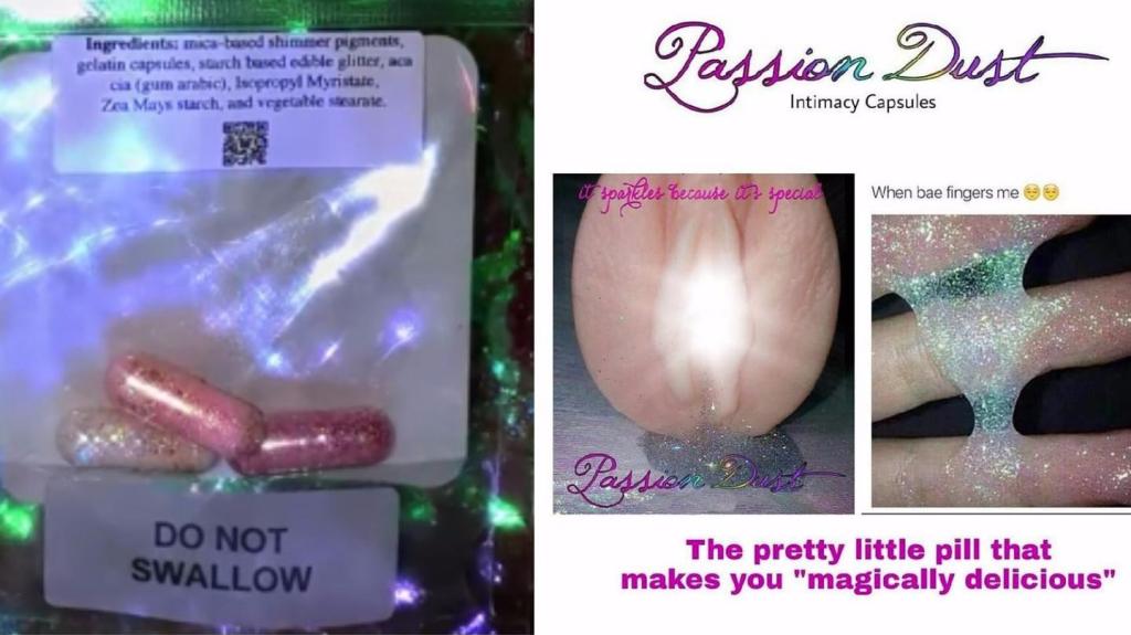 Talvez não seja uma boa comprar pílulas de glitter para colocar na sua vagina