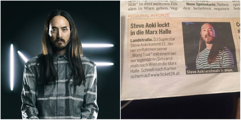“DJ-Superstar Steve Aoki  erstmals in Wien” – Falsche Behauptungen, Fake-DJs und trübe Aussichten für 2018