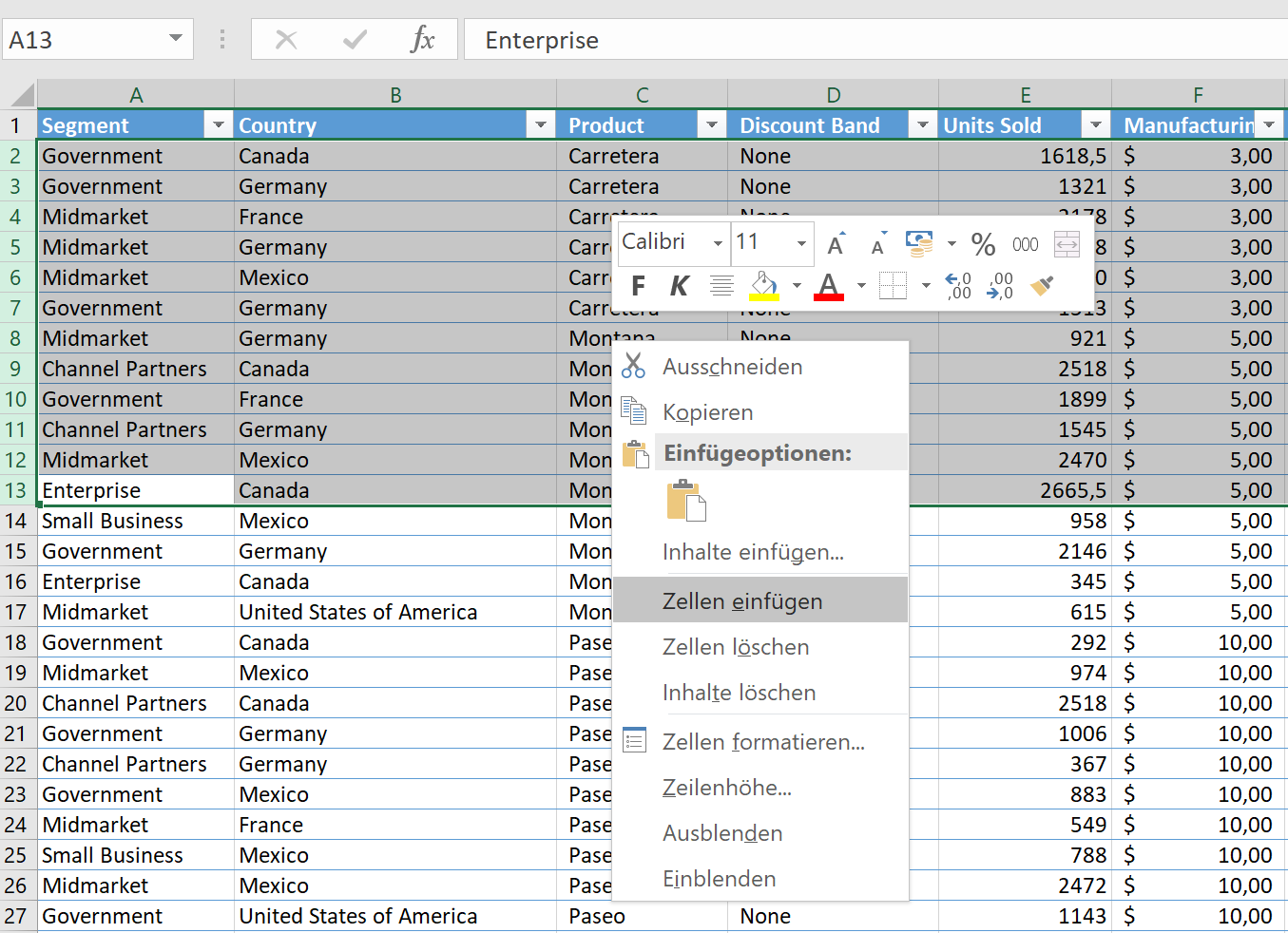 Mehrere Zeilen bei Excel einfügen