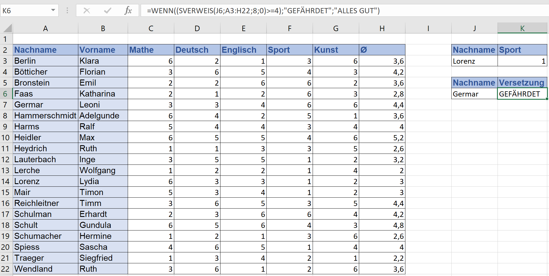 SVERWEIS und WENN-DANN-Funktion bei Excel