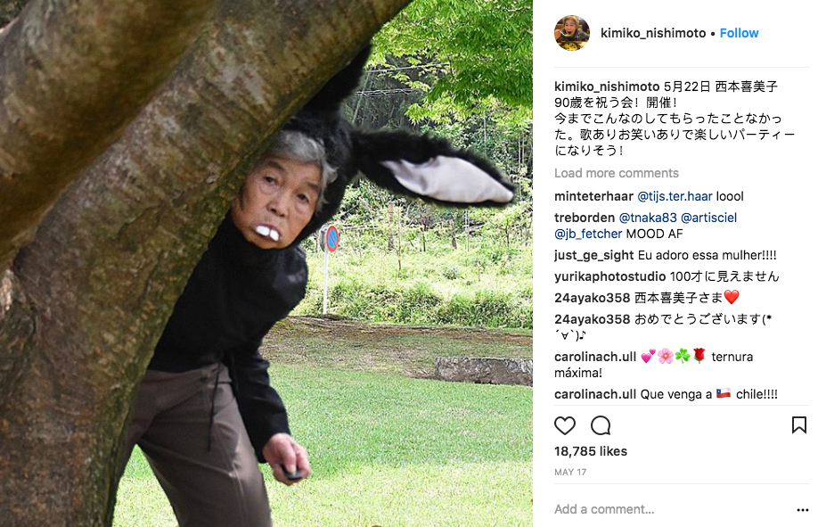 En Insta-berømt 89-årig japansk kvinde tager de vildeste selfier