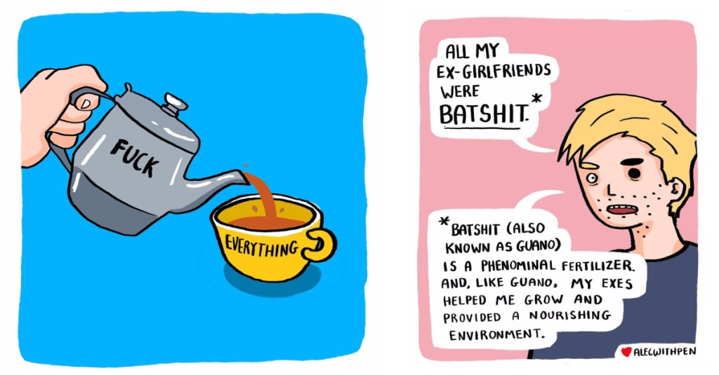 Den här illustratören tar sin ångest och depression och gör det till mörk humor