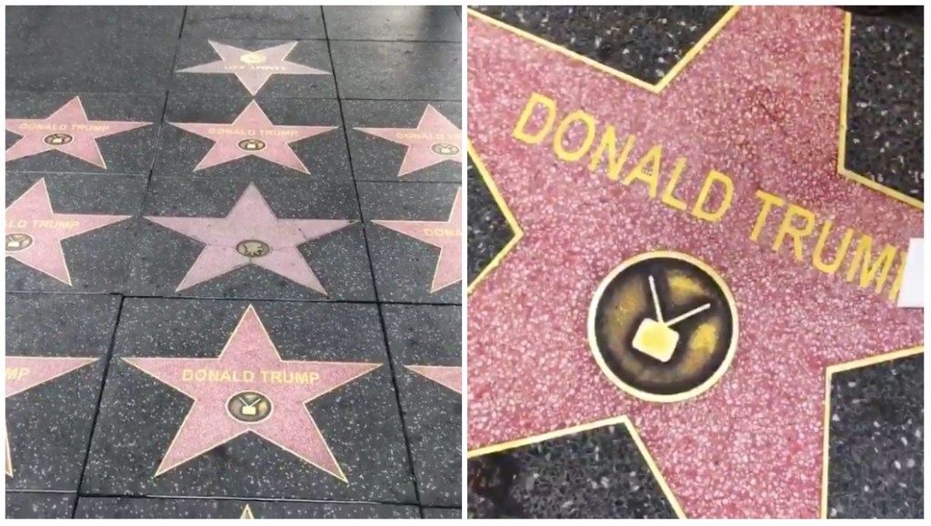 Trump-tilhængere satte for 6.500 kroner Trump-klistermærker på Hollywoods Walk of Fame
