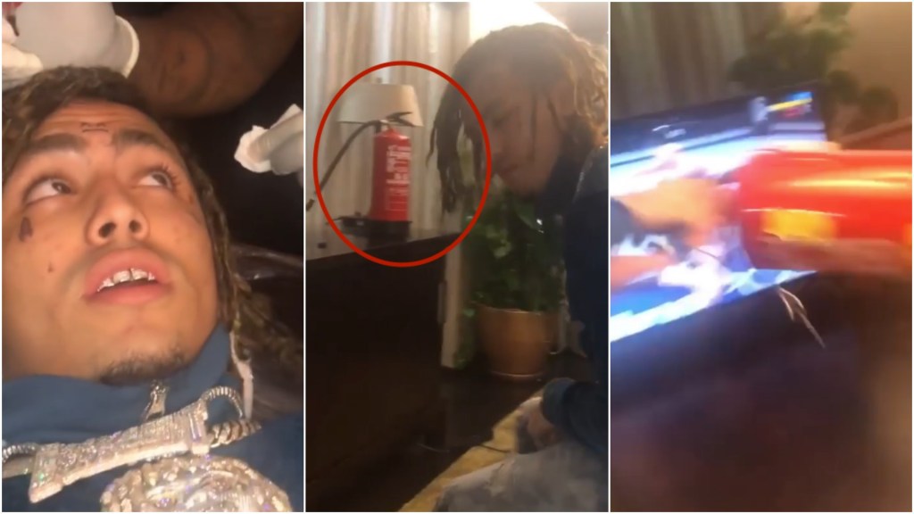 Hey børn, vil I se Lil Pump smide en pulverslukker gennem et tv?