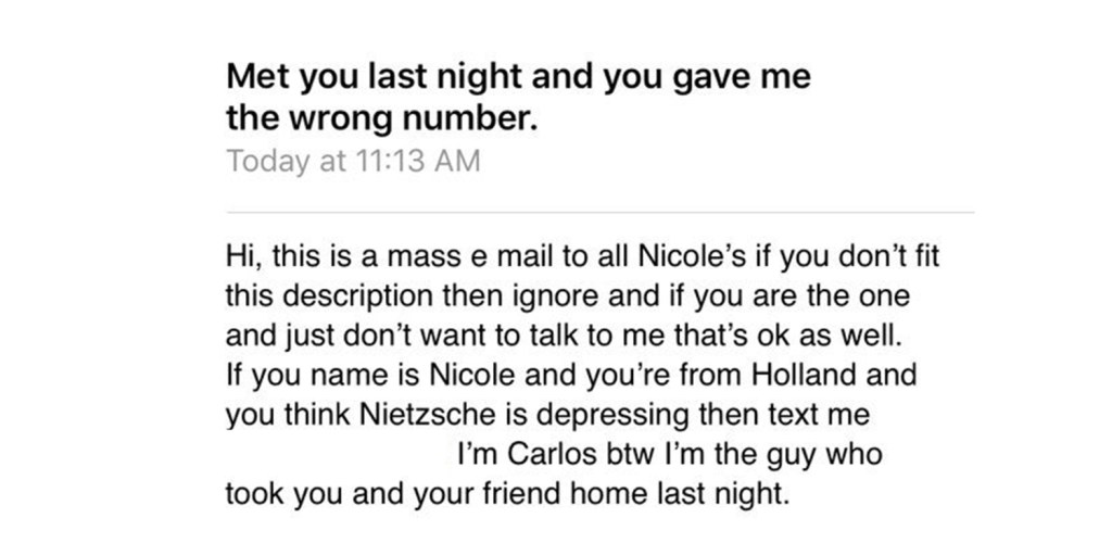 Un tizio ha scritto a tutte le Nicole della sua università per ritrovare una ragazza