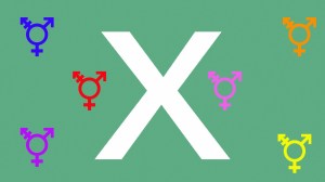 X surrounded by colorful gender equality signs