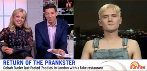 Oobah Butler's brother Pete appears on Sunrise