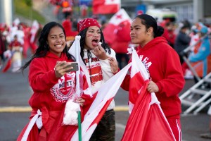 Young Tongan fans outside Mount Smart Stadium