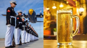 A group of servicemen and a beer.