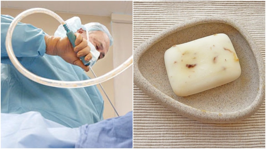 Um artista está fazendo sabonete com gordura de lipoaspiração