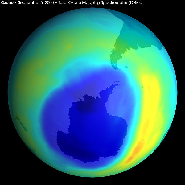 Satellite image of the Antarctic ozone hole in 2000, when it was at its largest. Image:  NASA