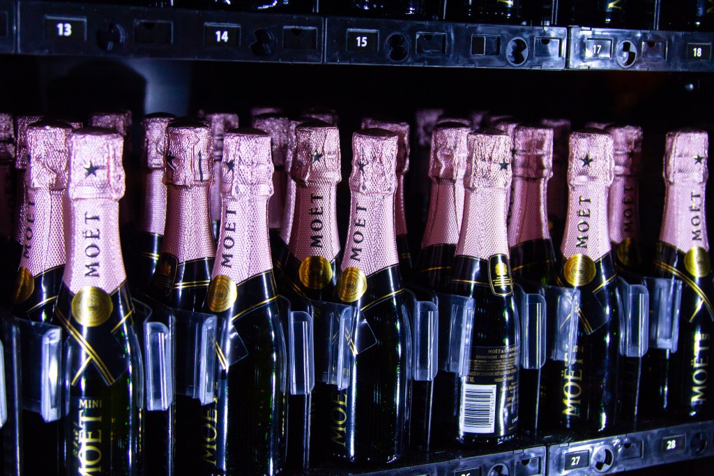 Moet bottles in a vending machine