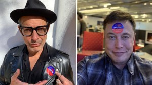 Jeff Goldblum and Elon Musk take selfies after voting.