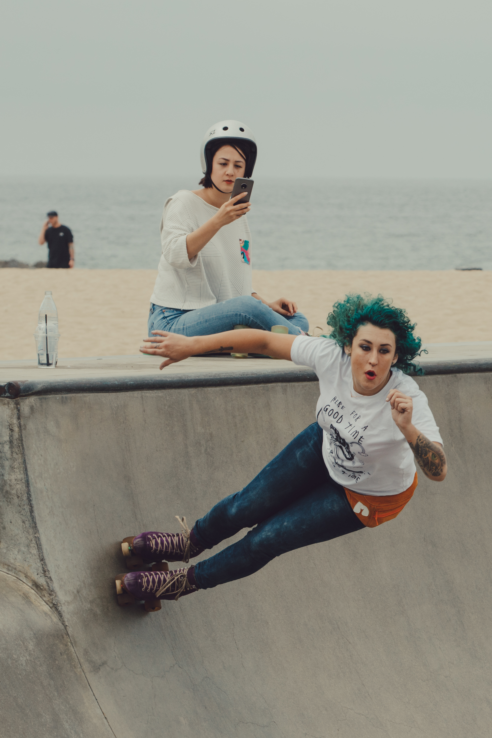 Me filming Vanna in the skate park bowl
