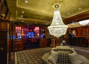 The lobby of a luxury hotel
