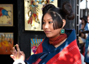 A young woman from Arizona's Hopi tribe was one of numerous participants in the Native American Clothing Contest at the annual Santa Fe Indian Market in Santa Fe, New Mexico.