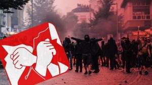 G20 Proteste und das Logo der "Roten Hilfe"