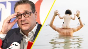 HC Strache und ein Vater mit seinem Kind auf den Schultern