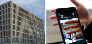 Die BND-Zentrale und ein Venenerkennungssystem von Hitachi, das über ein Smartphone funktioniert.