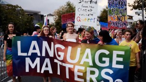 Protesters at Auckland's 2018 Pride Parade