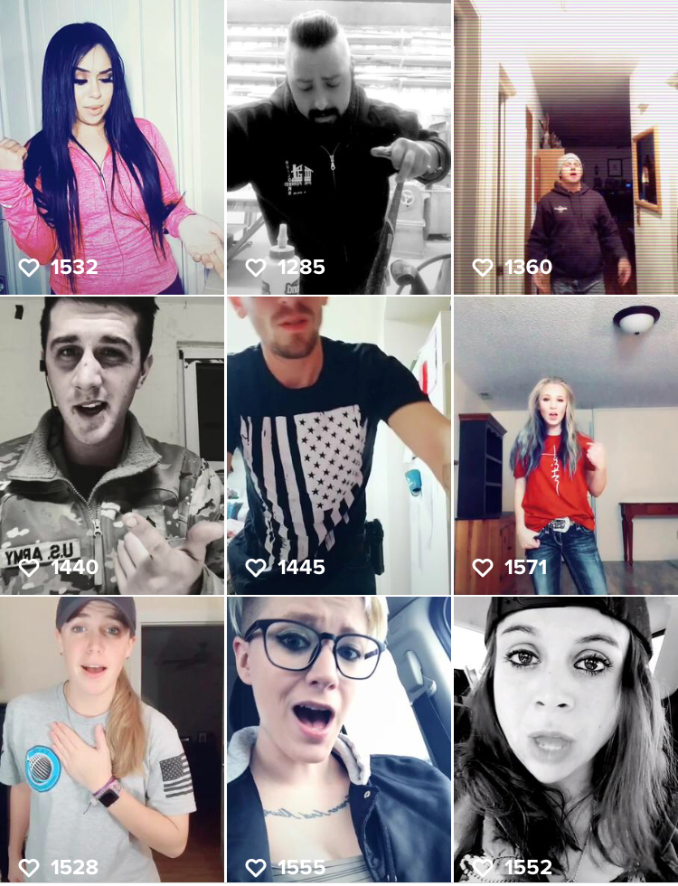 Screenshot of videos that appeared in Motherboard’s experimental TikTok feed.