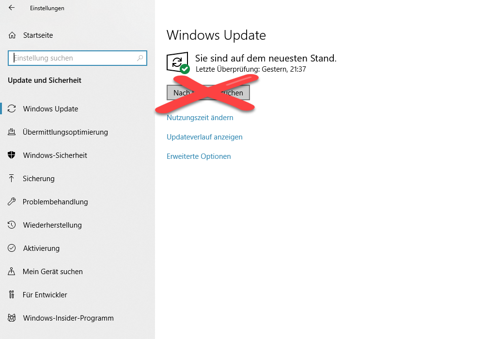 Screenshot Windows 10 Windows-Updates bearbeiten