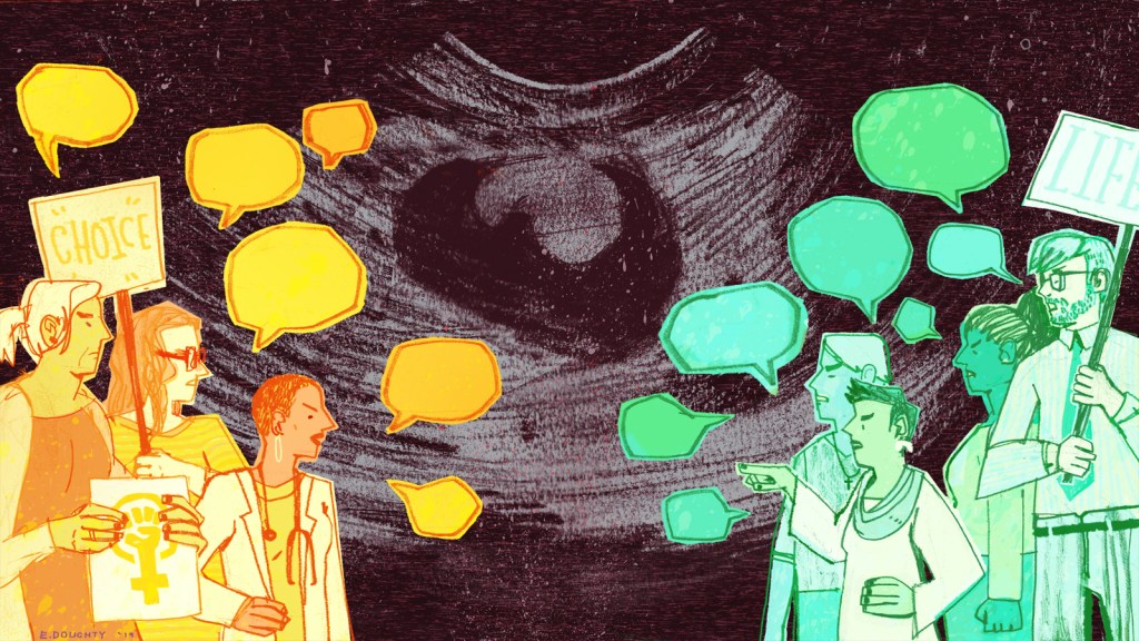 Illustration of pro-choice and pro-life activists
