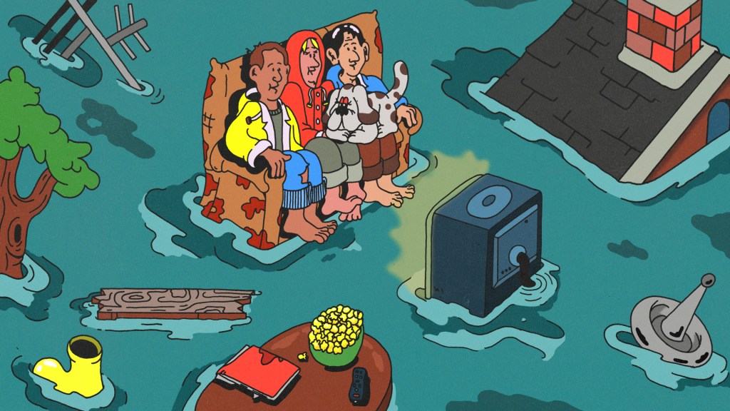 mensen kijken tv in water