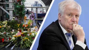 Collage von Horst Seehofer und Blumen am Frankfurter Hauptbahnhof