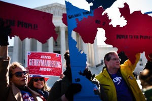 ​Anti-gerrymandering protesters outside the Supreme Court.