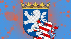 Das Wappen von Hessen, aus dem das Wappentier rausfüllt