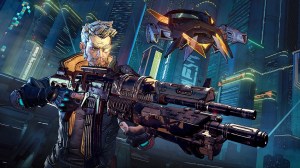 A character from Bordlerands 3 with a big gun