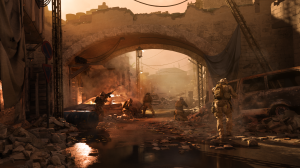 Soldaten en ruïnes in Call of Duty