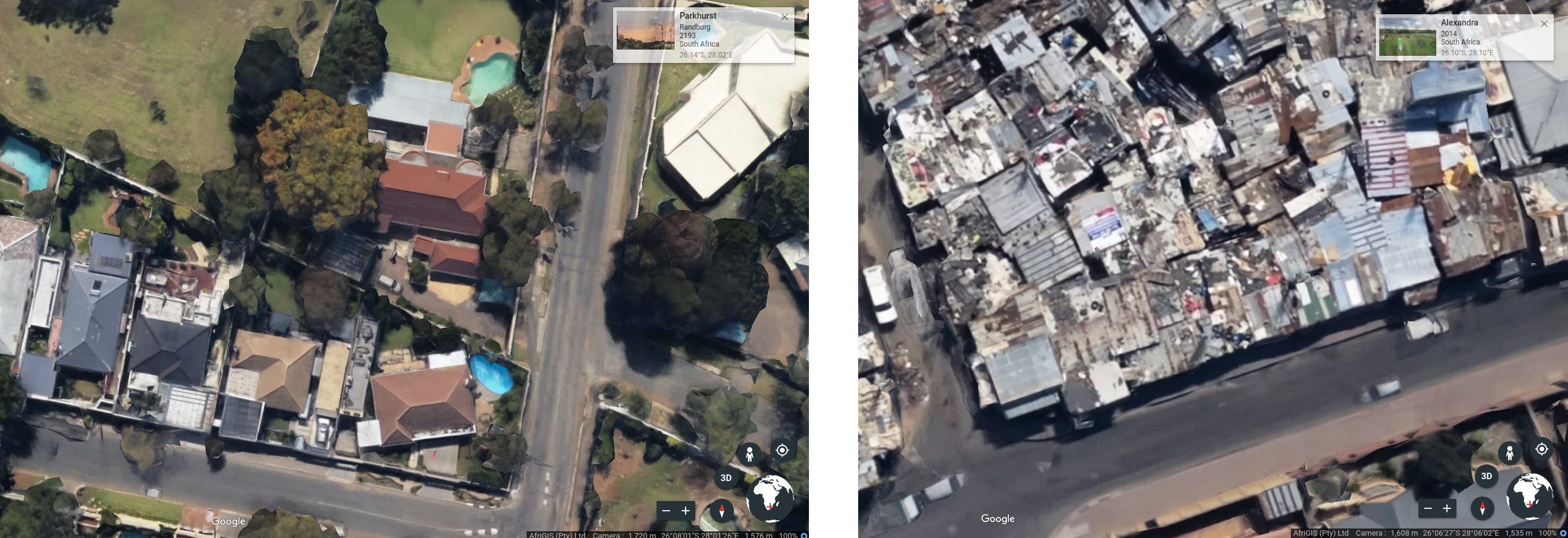 Parkhurst suburbs (left); Alexandra township (right)