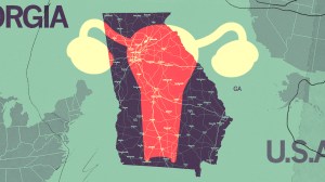 collage showing the map of the state of georgia and a uterus