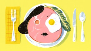 woman with food for a face