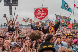 ​The Glastonbury audience at Jeremy Corbyn's Pyramid Stage appearance