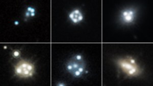 ​Images of a background quasar distorted by a foreground galaxy. Image: NASA/ESA/A. Nierenberg, T. Treu