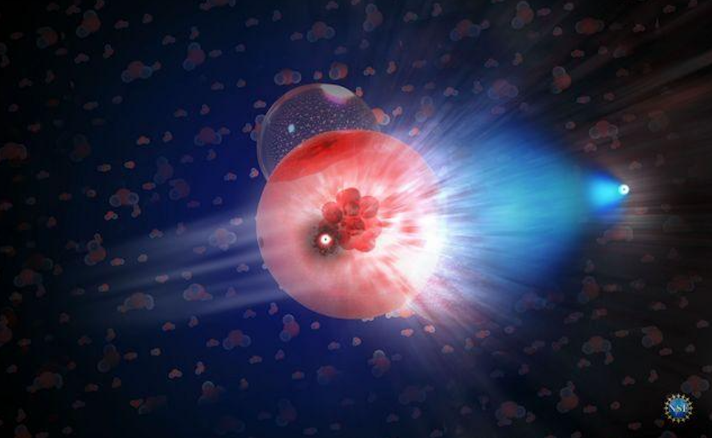 ​Concept art of a neutrino smashing into ice. Image: Nicolle R Fuller/NSF/IceCube