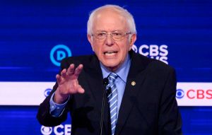Democratic presidential hopeful Vermont Senator Bernie Sanders participates in the tenth Democratic primary debate of the 2020 presidential campaign season co-hosted by CBS News and the Congressional Black Caucus Institute at the Gaillard Center in Charle