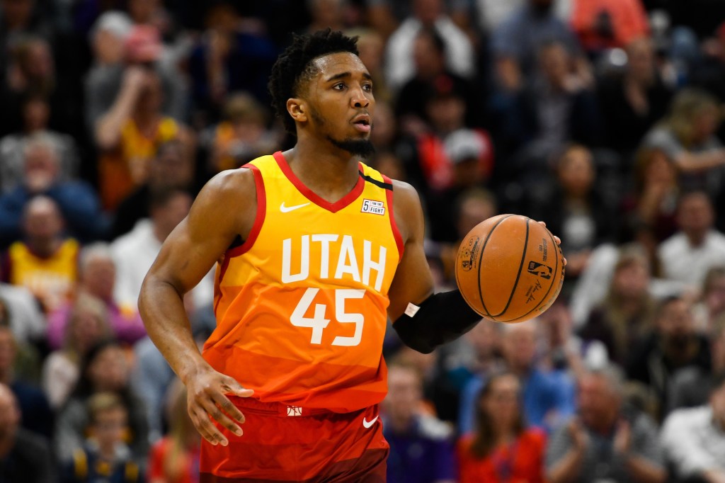 Donovan Mitchell #45 of the Utah Jazz dribbles the ball during a game against the Toronto Raptors at Vivint Smart Home Arena on March 9, 2020 in Salt Lake City, Utah.