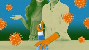 ilustracija osobe koja čisti virus