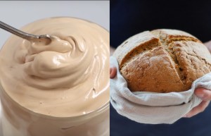Ilustrasi kopi dalgona dan roti sourdough