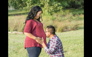 Cover: Ginger M.'s husband kisses her stomach while she's pregnant with one of their three children. (Photo courtesy of Ginger M.)