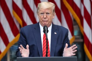 President Donald Trump speaks during a press briefing on testing in the Rose Garden of the White House on May 11, 2020 in Washington, DC. (Photo by Oliver Contreras/SIPA USA)(Sipa via AP Images)​