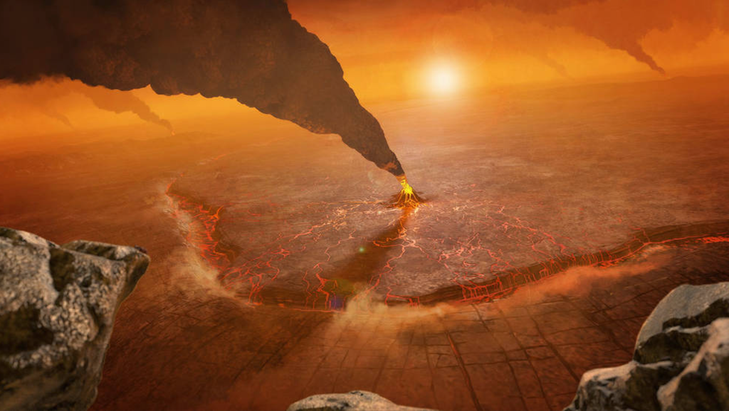 Concept art of volcanoes on Venus. Image: NASA/JPL-Caltech/Peter Rubin​